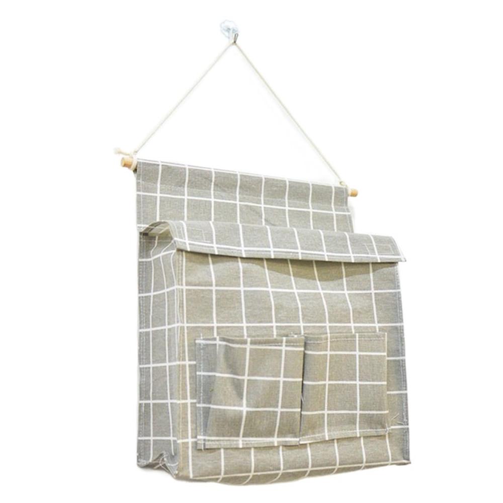 Plaid Sundries Storage Pouches Wall Mounted Bedside Organizer Wall Hanging Bag  Bed Side