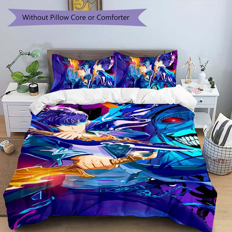 3pcs Solo Leveling Sung Jin-woo2 pattern bedding set duvet cover set includes duvet cover &pillowcases, perfect all season bedroom decoration & gift
