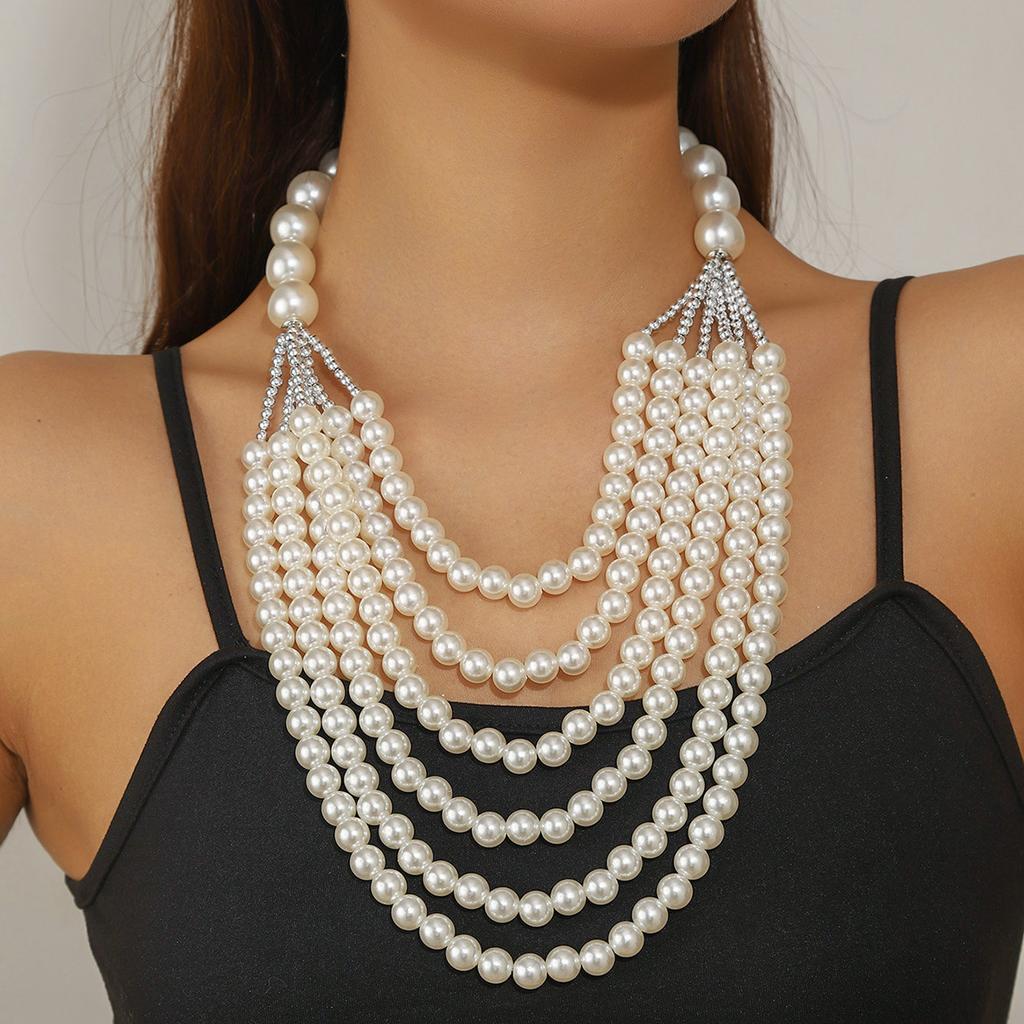 Multi Layer Imitation Pearl Necklace Sweater Chain Jewelry Accessory