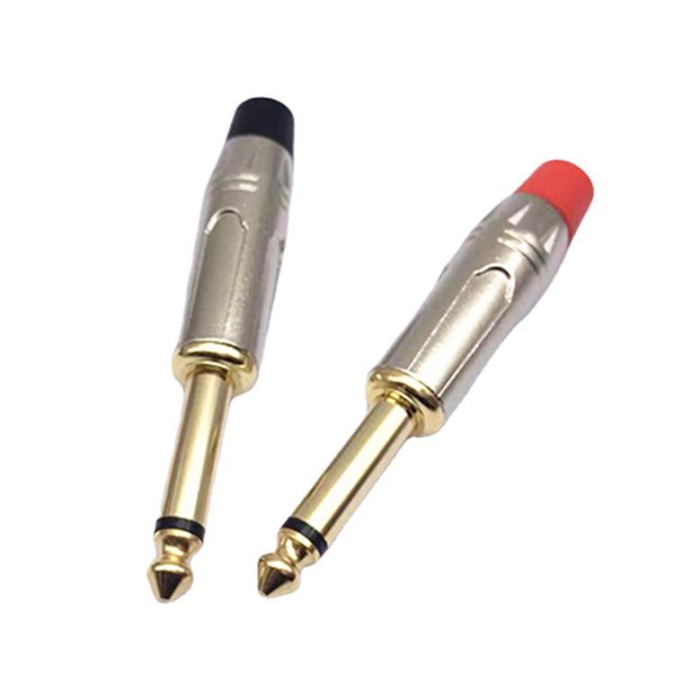 6.5mm Nickel-Plated Dual-Core Mono Mic Mixer Plug with Red-Black Tail Solder Joint