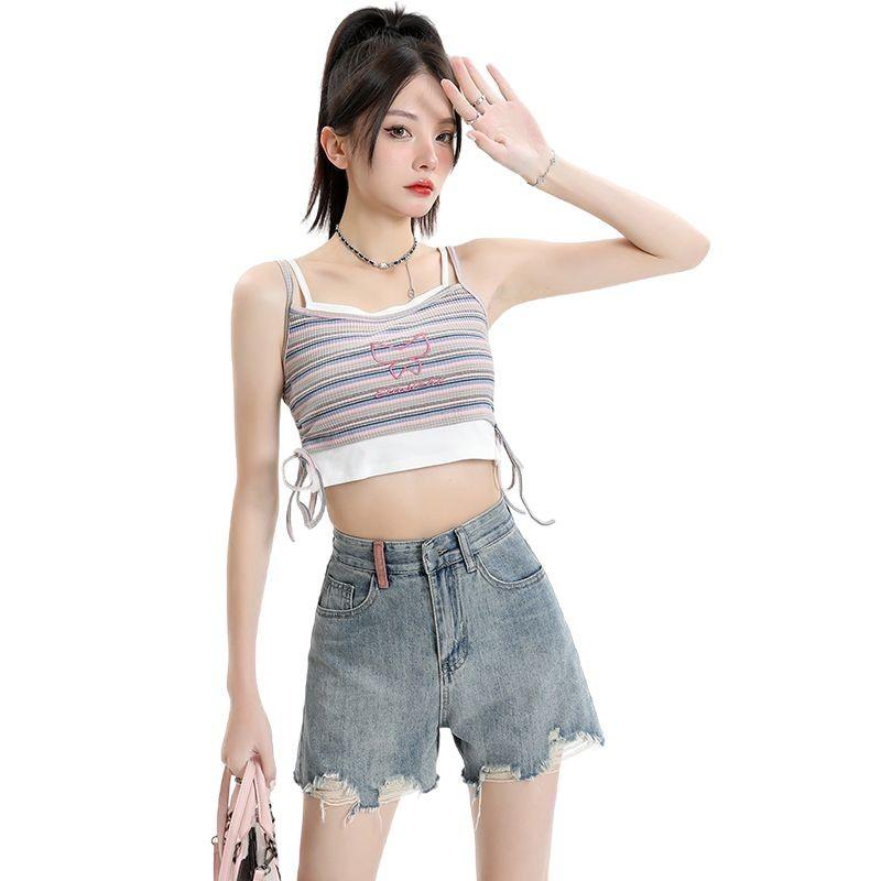 Ripped Denim Shorts for Women Summer New High Waist Slimming Loose Thin Style Hot Girl A-Line Wide Leg Hot Pants Ins Trend
