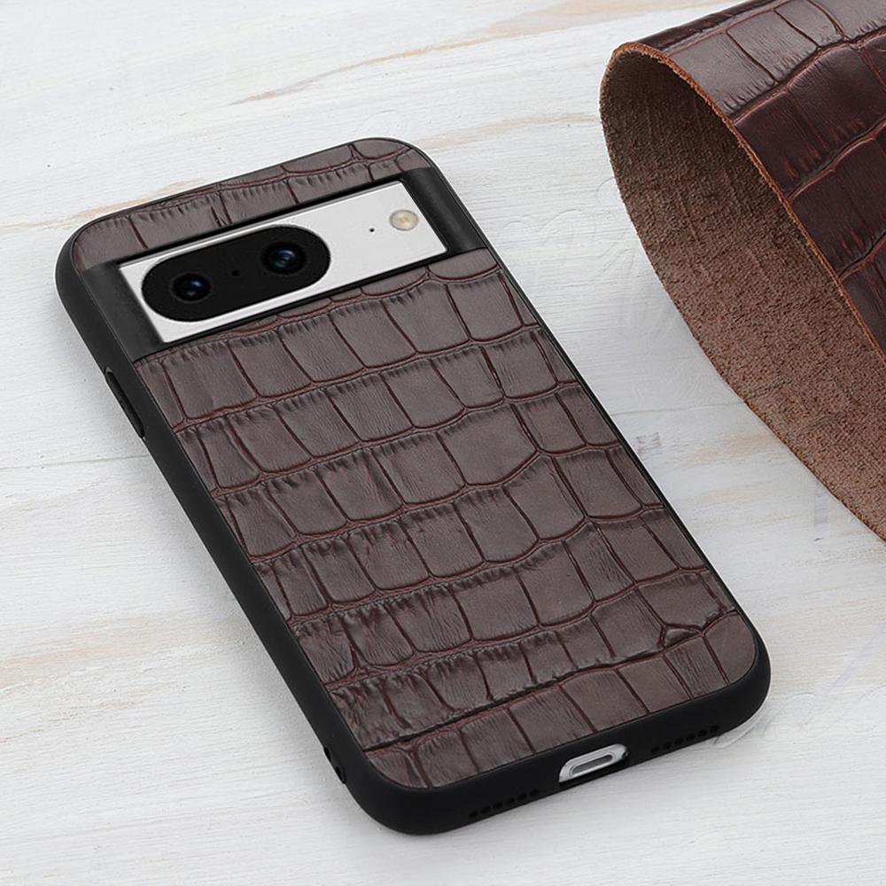 For Google Pixel 8 Drop Proof Genuine Cow Leather+TPU+PC Phone Case Crocodile Texture Phone Cover