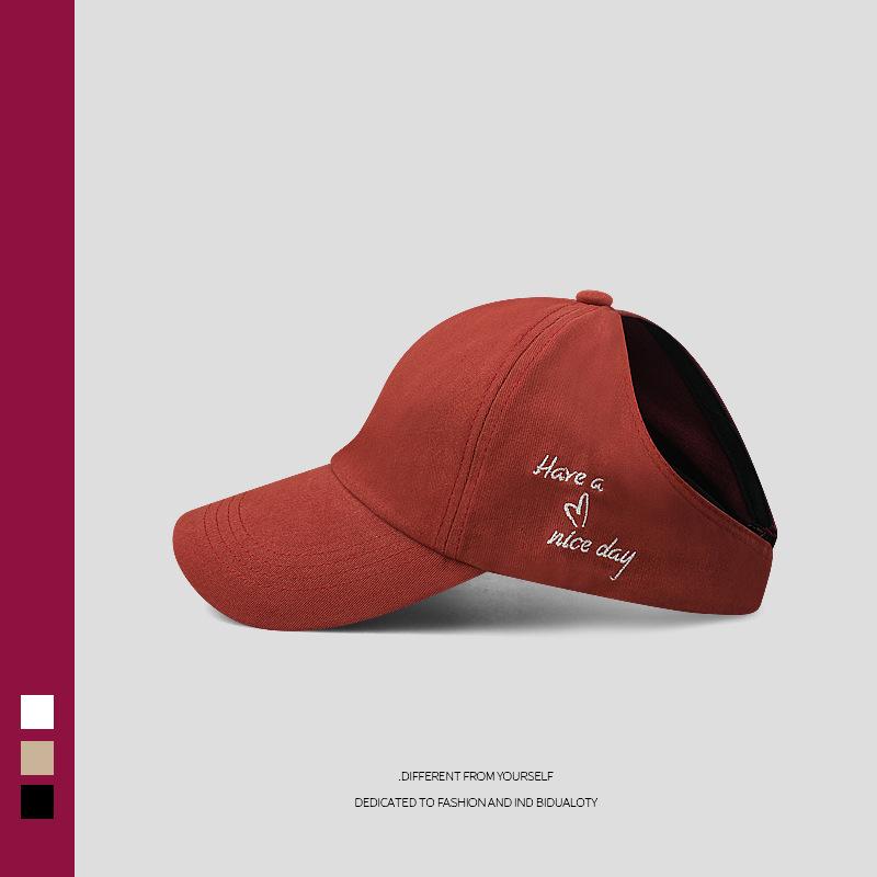 Summer sunscreen cap love embroidery fashion versatile baseball cap can tie a ponytail to show the face small empty top hat