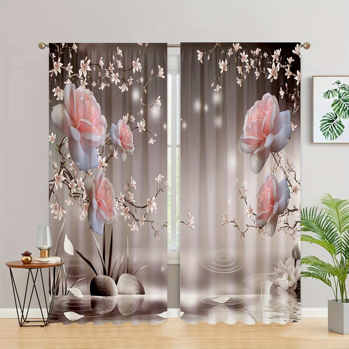 

Premium Stylish Golden Butterfly Diomand Fresh Flowers Window Curtains Blinds Suitable Youngsters Sleeping Room Living Room Decor Bathroom Kicthen D W50 X H130(CM)X2&Hook