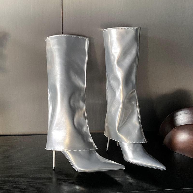 Mode Mode Moderne Damen Kniehohe Stiefel mit dünnen Absätzen Damen Slipper Schuhe Spitzschuh Damen Lange Stiefeletten Pumps Schuhe