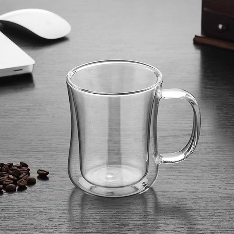 Transparent Borosilicate Double-Walled Glasses with A Handle, Suitable for Coffee, Tea, Cappuccino, Latte Macchiato Mugs