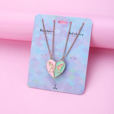 1 Pair Women Necklace BEST FRIENDS Oil-dripping Butterflies Magnetic Double Chain Splicing Love Heart