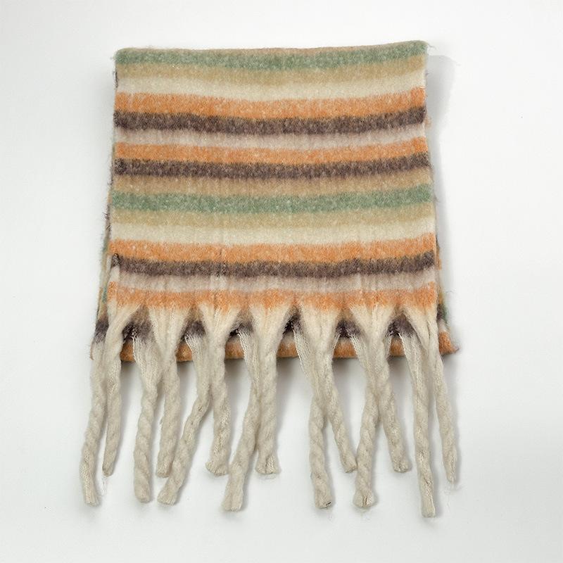 Winter new high-end warm thickened scarf women's winter striped soft scarf skin-friendly, fashionable and fresh