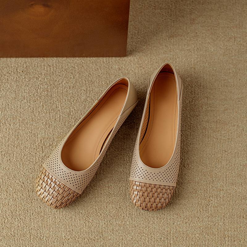 Krazing Pot Cow Skin Weaving Summer Size 41 Low Heels Party Shoes Women Square Toe Gladiator Mixed Color Hollow Out Pumps