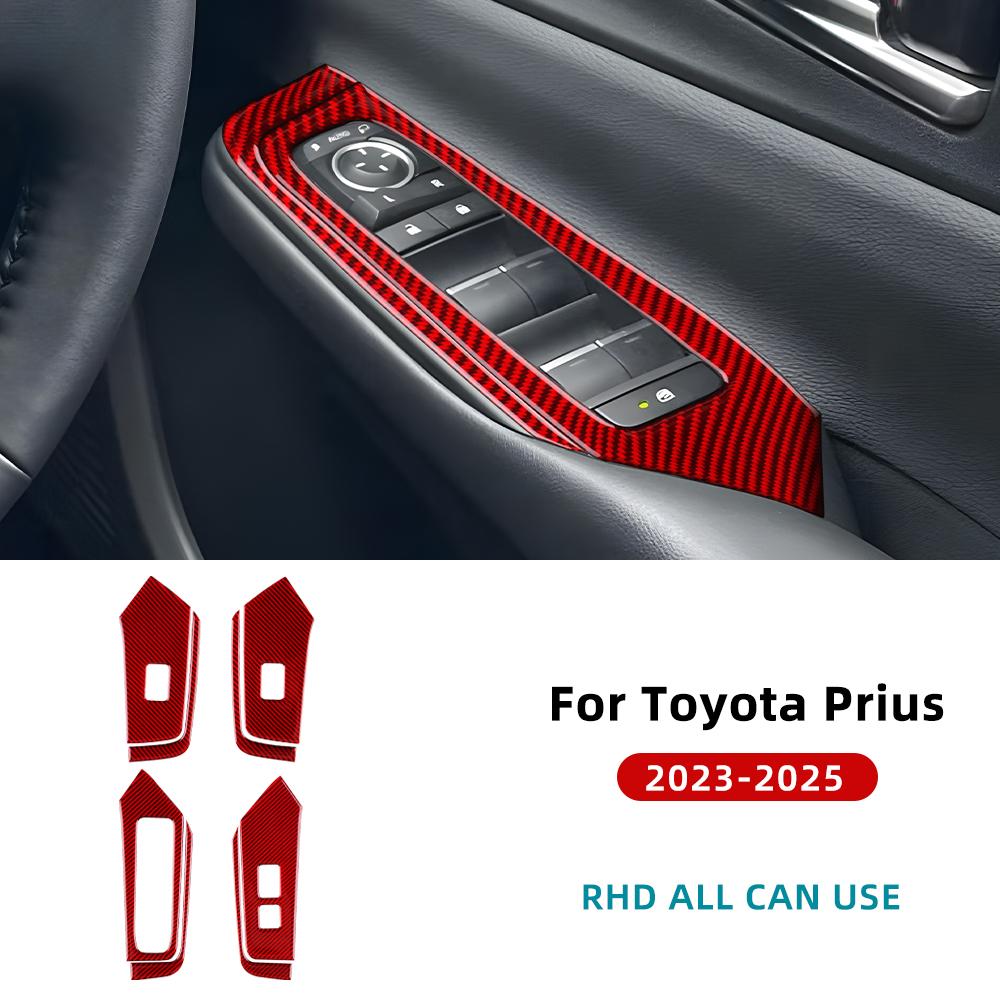 Sticker For Toyota Prius 60 Series 2023 2024 2025 LHD RHD Real Soft Carbon Fiber Car Window Lift Button Panel Trim Accessories