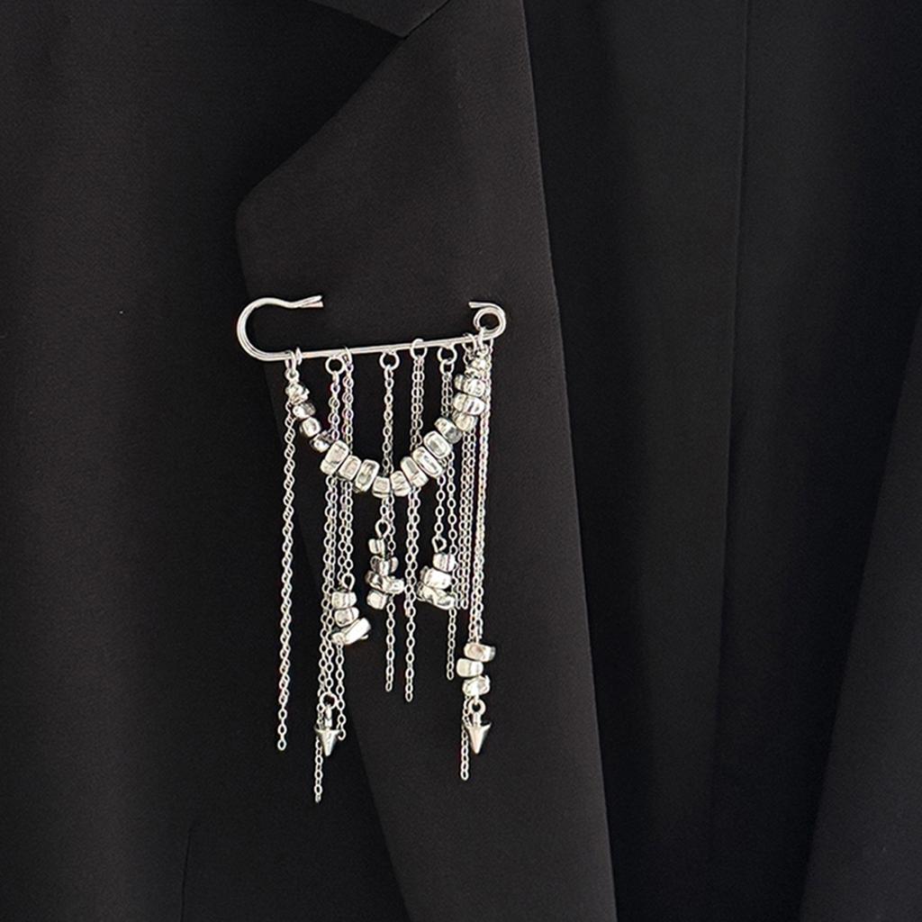 Exaggerated Multi Layer Chain Tassel Brooch for Women Men Punk Metal Heart Tassel Brooches Suit Jeans Jewelry Accessories