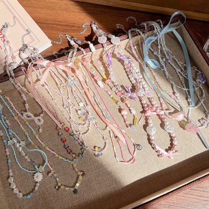 Sweet Dopamine Beaded Necklace: Trendy Heart, Flower & Bow Choker