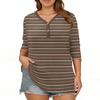 Damen 3/4 Ärmel Tops Übergröße Button-Down V-Ausschnitt Hemden Blusen Lässig Druck Locker