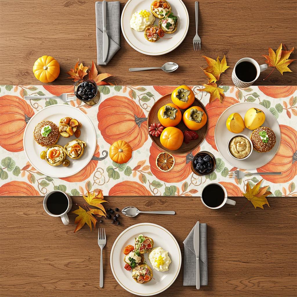 Fall Thanksgiving Table Runner, Pumpkin Autumn Harvest Seasonal Table Runner, Autumn Kitchen Dining Table Decoration for Home Party