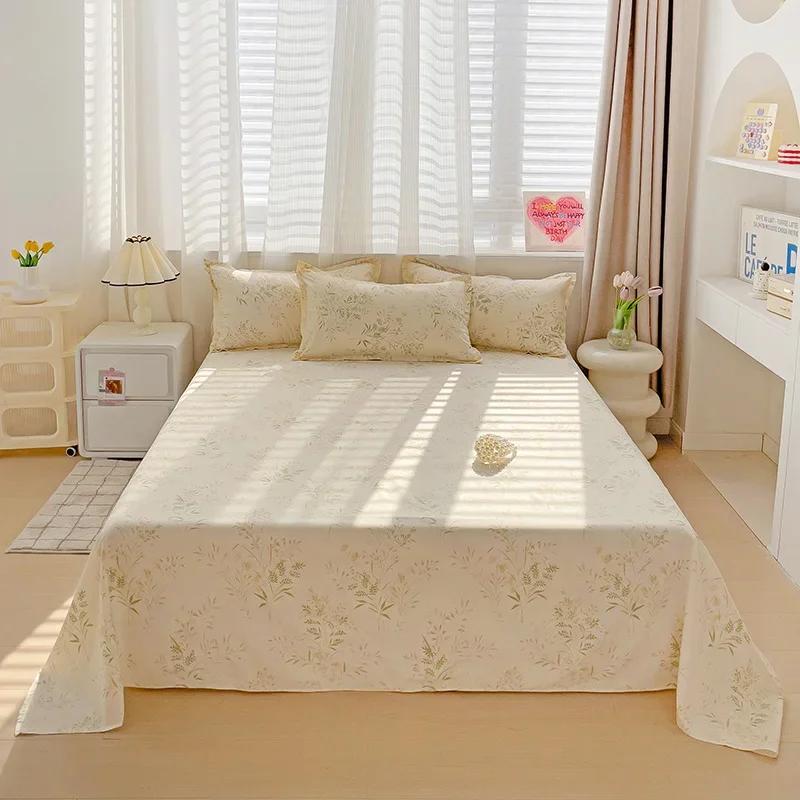 High Quality Single Piece Bed Sheet Washed Cotton Flat Sheet for Student Home Bedroom Twin Full Queen King (Pillowcase Can Order