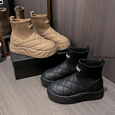 Fashion Women's Boots Solid Color Snow Boots 2024 Winter Height Increasing Anti Slip Waterproof Casual Fashion Plush Warm Cotton Shoes