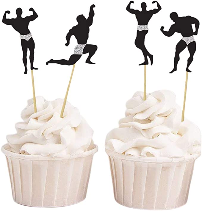 Darling Souvenir| Bachelorette Party Cupcake Toppers Body Builder Silhouette Cake Decoration Sports - Pack Of 40 (4