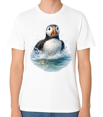 Puffin Splashing In Water T-Shirt Coastal Bird Lover Gift Unisex Tee