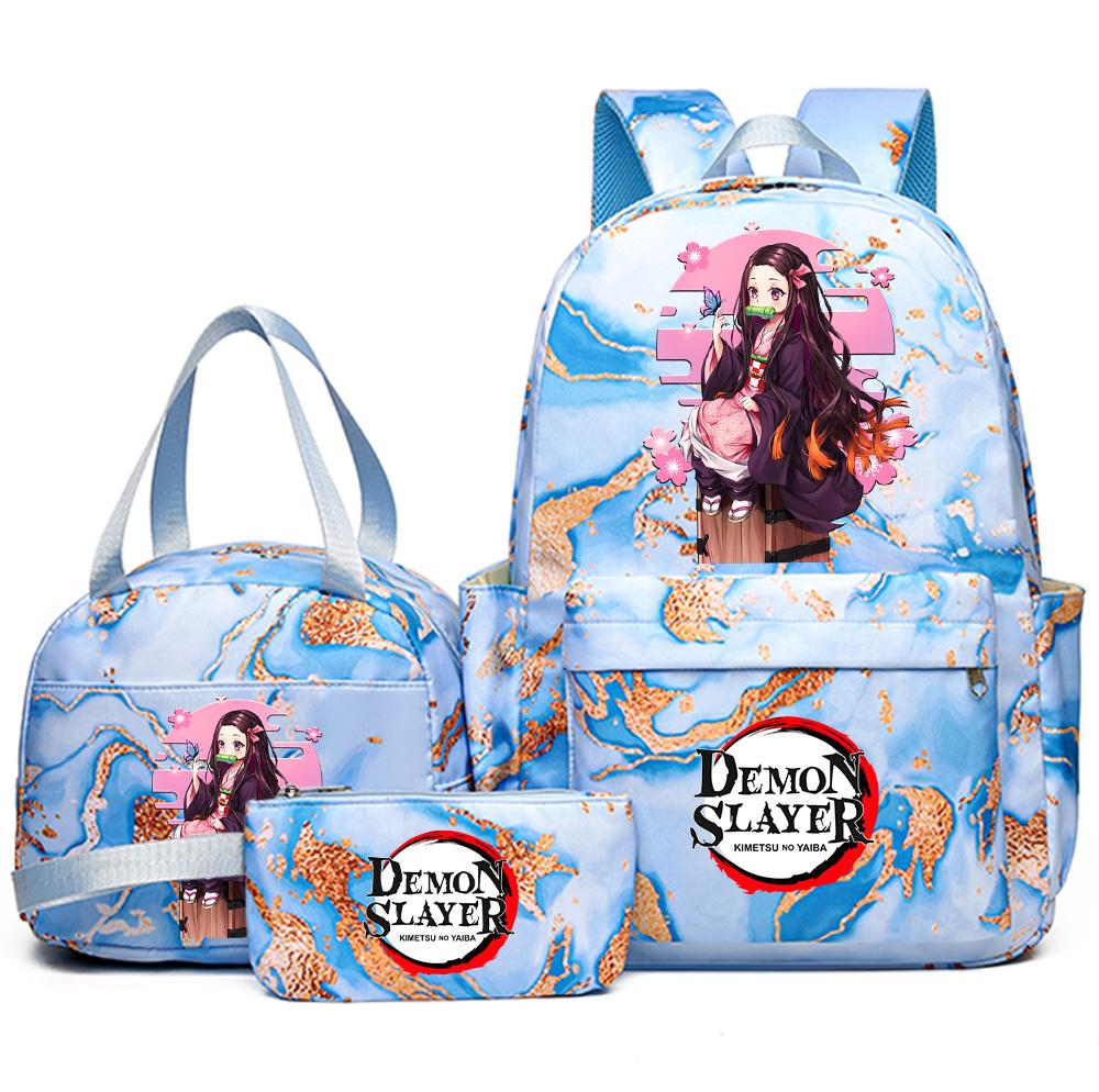 3Pcs/set Anime Demon Slayer Printed Backpack Handbag Pencil Case for Teenager Student Girl Boy Bookbag Schoolbag Large Capacity Waterproof Travel Bag