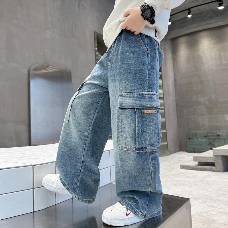 Boys' Straight Leg Jeans - Loose Fit, Trendy Workwear for Ages 6-12 (Spring/Autumn)