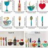 8PCS/SET Rustic Floral Kitchen Utensil Pendant Wood Coffee Cup Wall Sticker Wall Art Decals  Bar