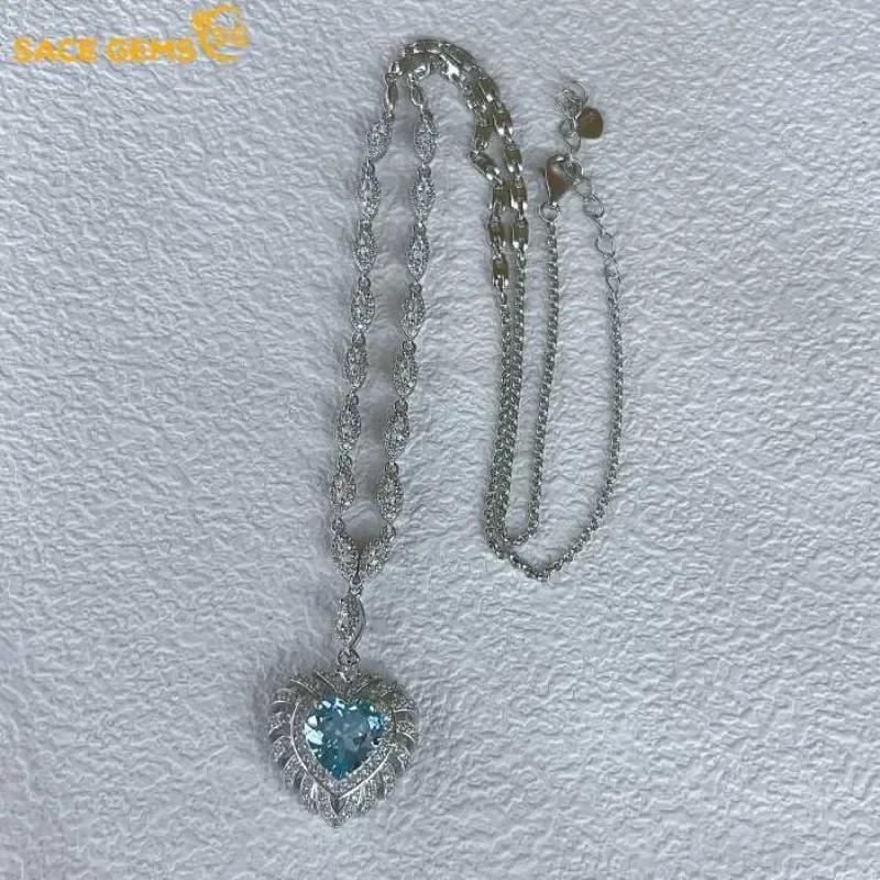 

SACE GEMS 925 стерлингового серебра 9*9 мм натуральный небесно-голубой топаз кулон ожерелье для женщин коктейльная вечеринка ювелирные изделия подарок синий