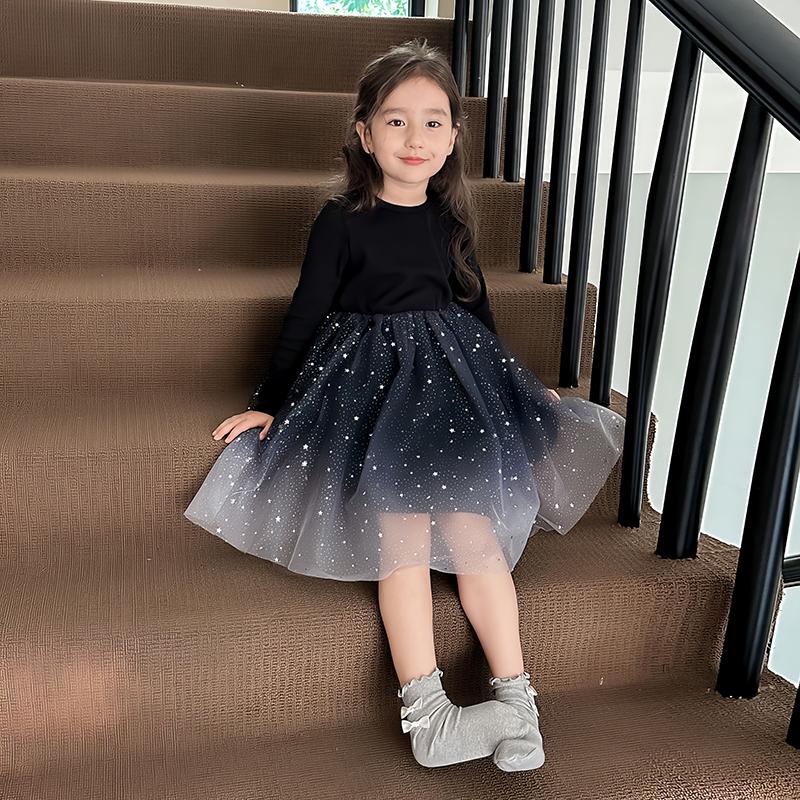 

Детское платье Платье с длинными рукавами для девочек Пышное платье с градиентной вставкой из тюля «Звездное небо» 110