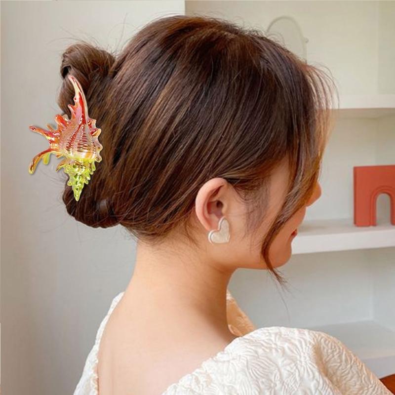Vibrant Conch Charm Hair Claw Hairpin For Women Summer Vacation Headdress Securely Hold Beach Styling Tool