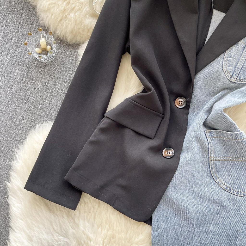 Moteriškos vintažinės mados švarkai, džinsiniai švarkai, 2023 m. rudens žiemos netaisyklingas paltas Moteriški ilgomis rankovėmis laisvi korėjietiški viršutiniai drabužiai