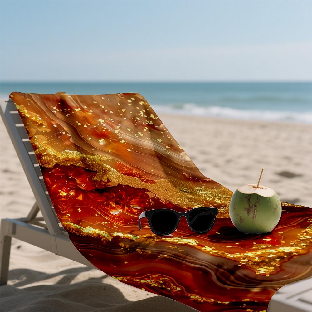 Carnelian & Gold Agate Marble Oversized Microfiber Beach Towel Sand Proof Quick Dry, Absorbent for Swimming Pool Travel Camping