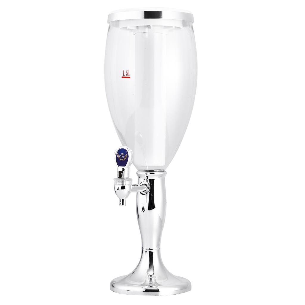 1.5 L Plastic Tabletop Wine Beer Tower Beverage Juice Dispenser with LED Colorful Shinning Lights Golden and Silver MJ