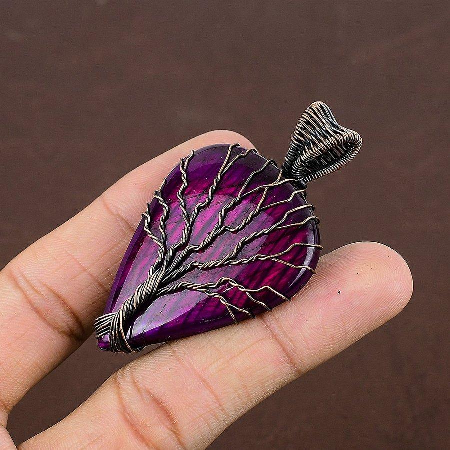 Purple Labradorite Handmade Copper Wire Wrap Jewelry Pendant 2.56" l6C07