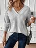 2025 Europese-Amerikaanse Herfst/Winter Lange Mouwen V-hals Gebreide T-shirt - Dames Casual Effen Kleur Top