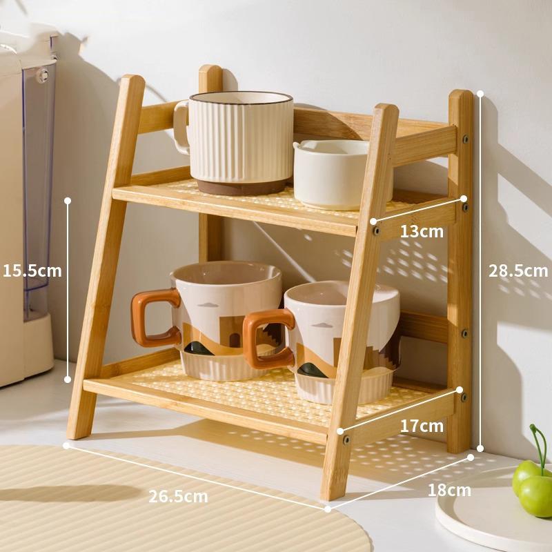 Countertop Organizer 2 Layer Coffee Cup Holder Multipurpose Bamboo Storage Shelf for Hotel Apartment Dressing Table Kitchen Home