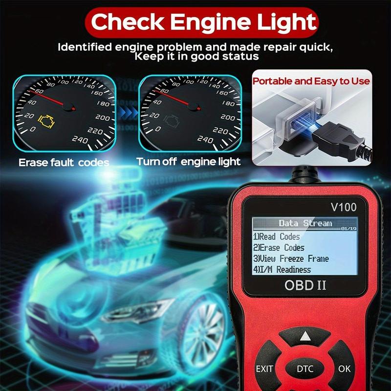 1 Stück V100 Professioneller OBD2-Scanner, Motorfehlercode-Leser, Diagnose-Scan-Tool für Autos mit OBD II-Protokoll seit 1996