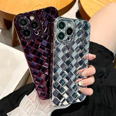 Vintage Plating Weave Lattice Braided Phone Case For Iphone 14pro Max 13 12 Pro Max 14 Plus 11 Shockproof Silicone Bumper Cover
