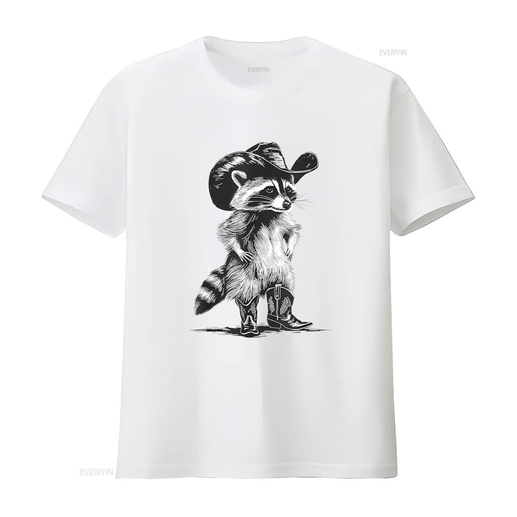 Racoon Cowboy Funny Meme T Shirt Unique Design for Western Fashion Lovers Vintage Washed Streetwear Fashion Stretched Homme