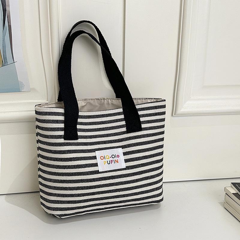 

Large Capacity Striped Canvas Top Handle Bag Textured Casual and Versatile Shoulder Bag Women Fashi Commuter Storage Bag чёрный