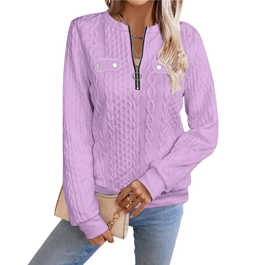 Women's Fashion Long Sleeve Solid Color Casual Collar Zipper Long Sleeve Sweatshirt