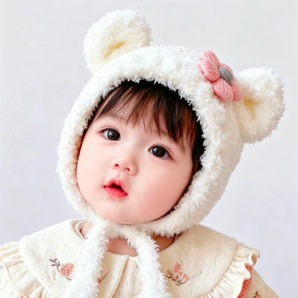 Cute Flower Baby Winter Hats Ear Protection Kids Plush Caps Fashion Newborn Cap Outdoor