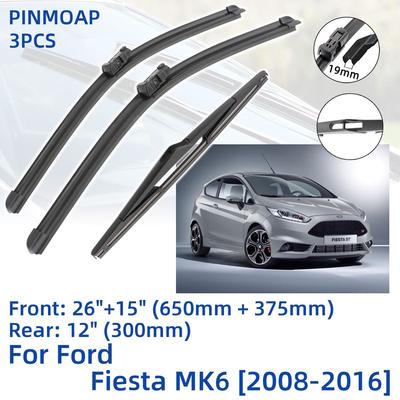 3PCS für Ford Fiesta MK6 2008-2016 26"+15"+12" vorne hinten Wischerblätter Windschutzscheibe Windschutzscheibe Fensterschneider Zubehör 2011 2012 2013 2014 2015 2016