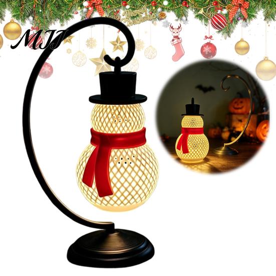 Indoor Christmas Ornaments Snowman Lantern, Decorative LED Bedside Lamp, Holiday Winter Decor Table Night Light for Home Bedroom Lantern
