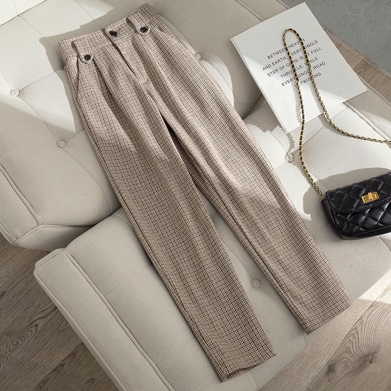 Sibaishe Women's Plaid High-Waist Harem Pants