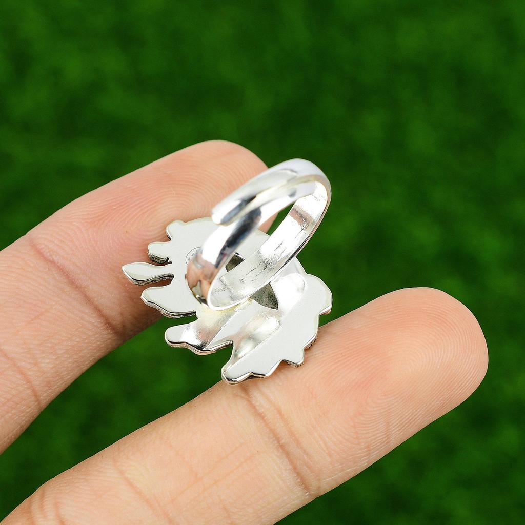 Gift For Women Statement Adjustable Ring 925 Silver Natural Rainbow Moonstone