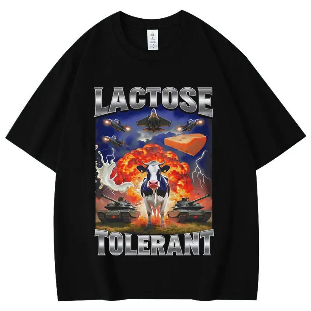 Funny Lactose Tolerant Mens Tshirt Fit Short Sleeve Top for Casual Outing and Relaxation Daily Plus-size Streetwear