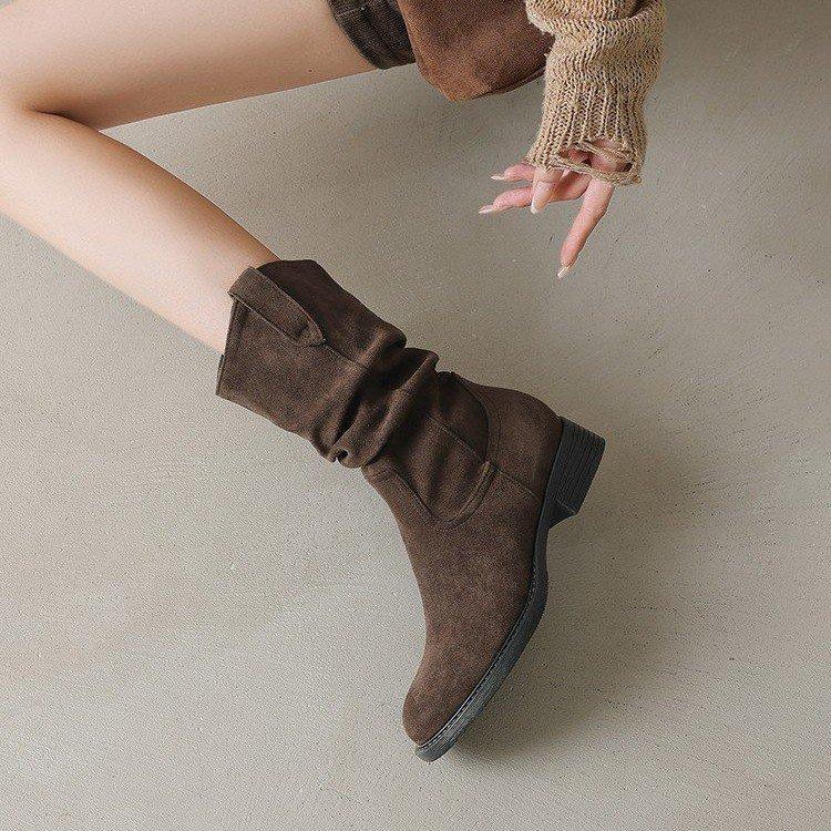 Amano Pile Boots Women's Summer 2025 New Merad Western Cowboy Boots Medium Boots Martin Boots Spring and Autumn