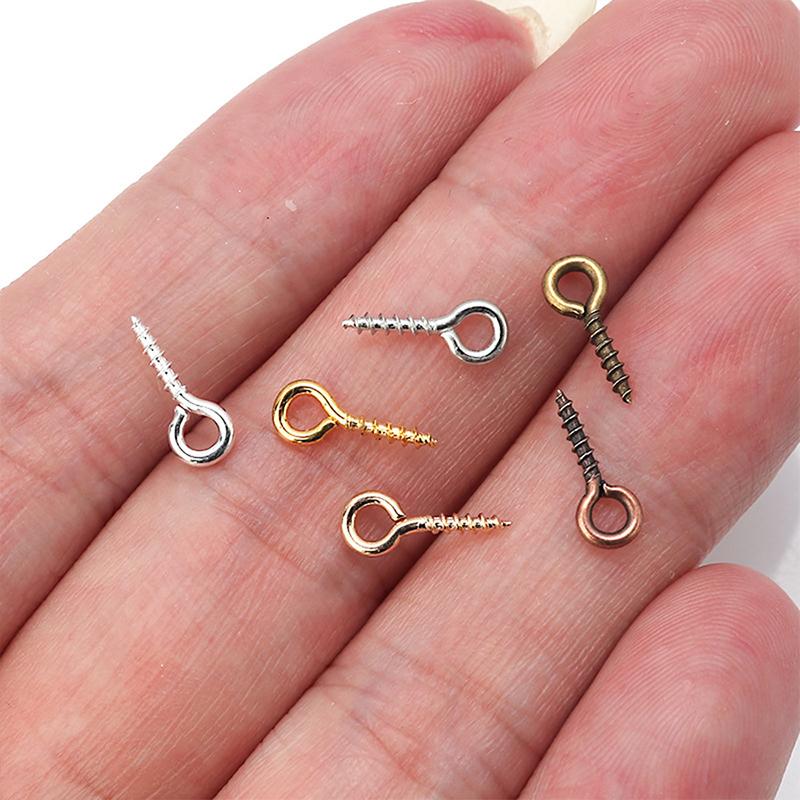 200pcs 5x10mm Small Tiny Mini Eye Pins Eyepins Hooks Eyelets Screw Threaded White & Golden Color Clasps Hooks For DIY Jewelry Making