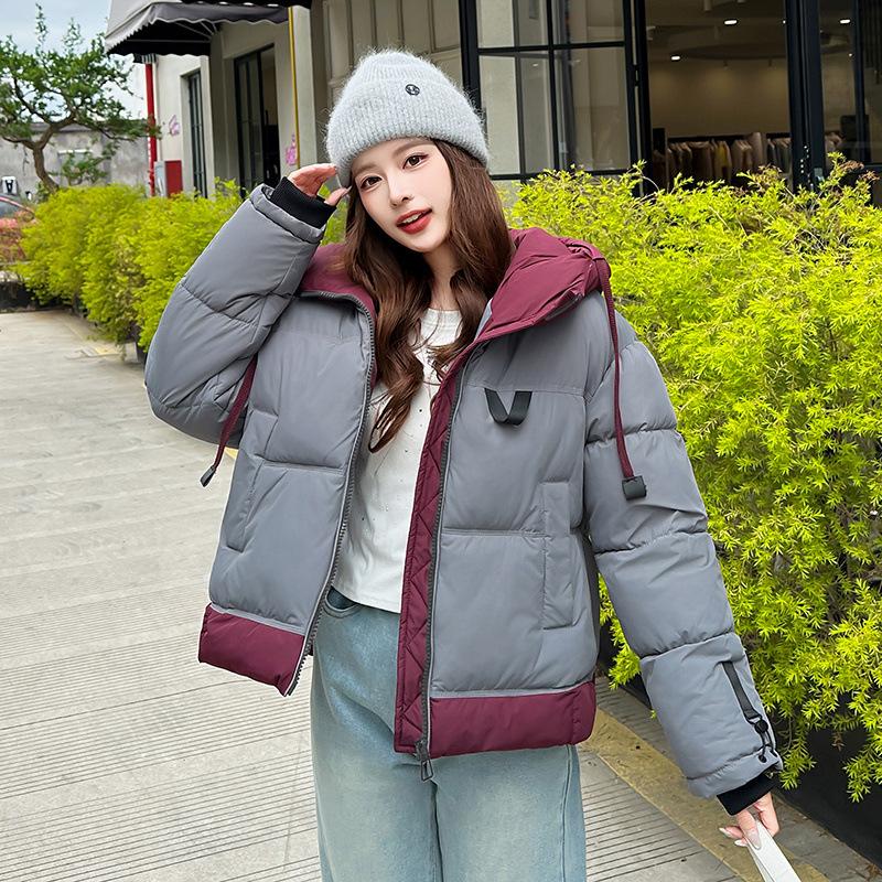 Hooded patchwork cotton jacket 2025 winter new down cotton loose plus-size women's coat cotton coat women's coat