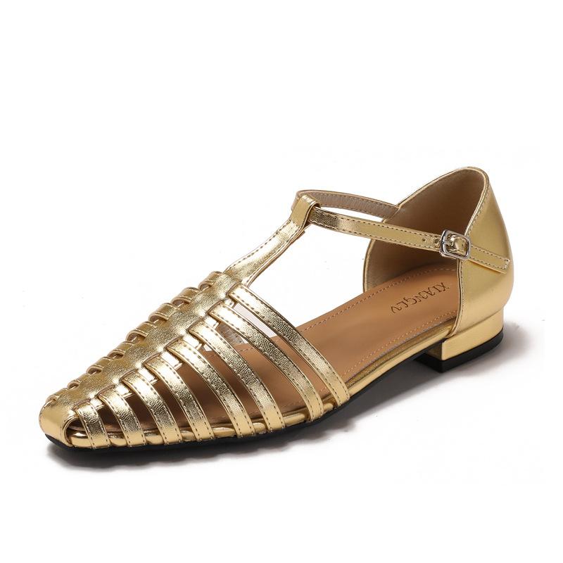 Fashion 2025 Summer New Hollow Out Woven Sandals Low Heels Women's Sandals Casual Outwear Retro Roman Shoes for Woman Sandalias Mujer