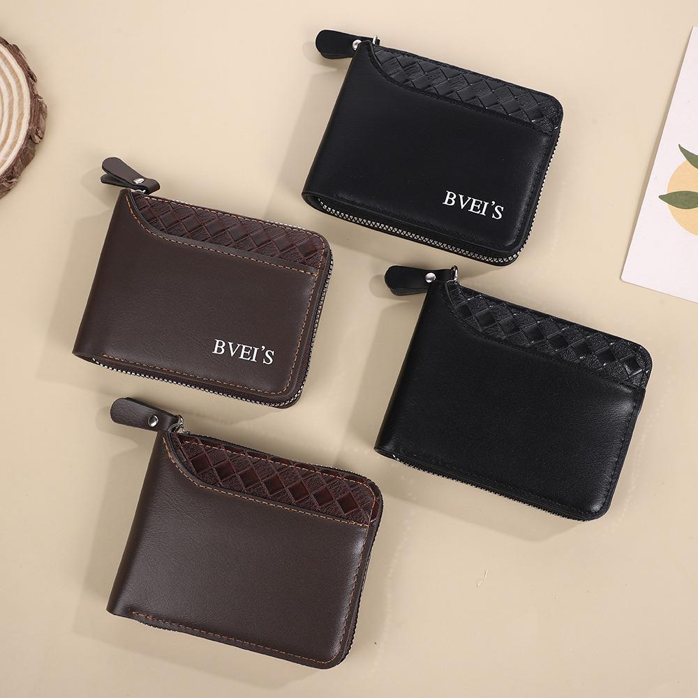 Trendy Men's Woven Patchwork Zipper Wallet Coin Bag, European & American Style